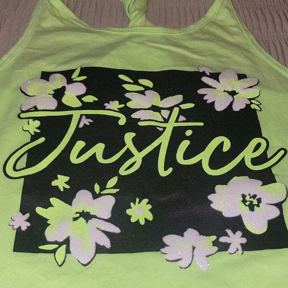 Justice Neon Green Floral Tank Top